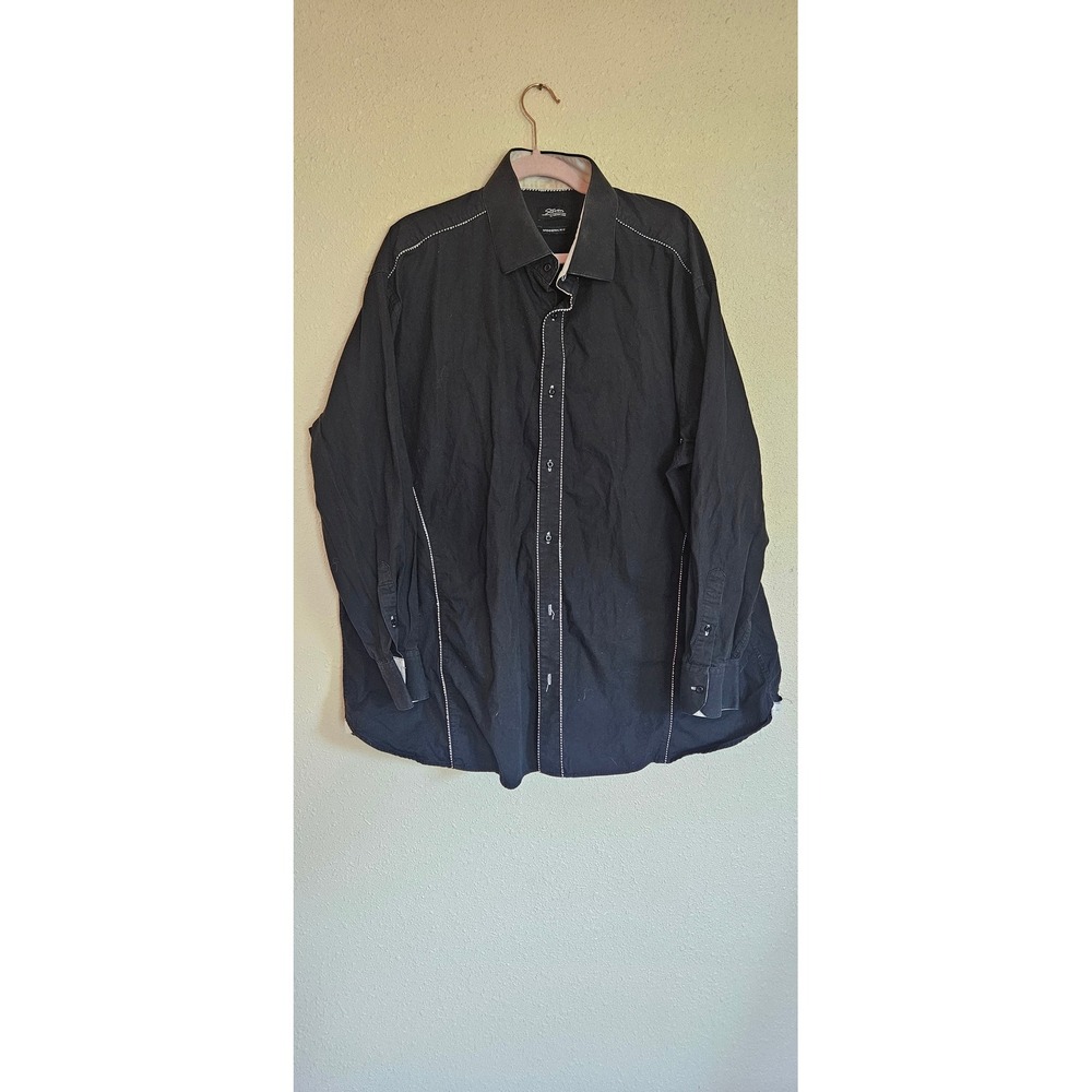 Steven by Steven Land Mens 4XL Black Contrast Stitch Button Down Shirt